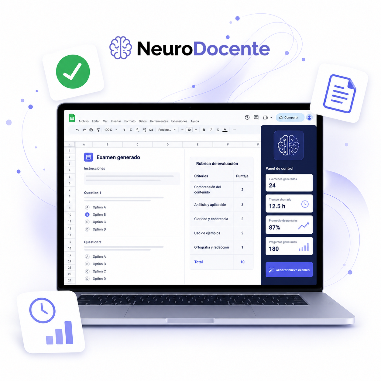 Generador de Exámenes con IA — Evaluaciones y Rúbricas Automáticas | NeuroDocente